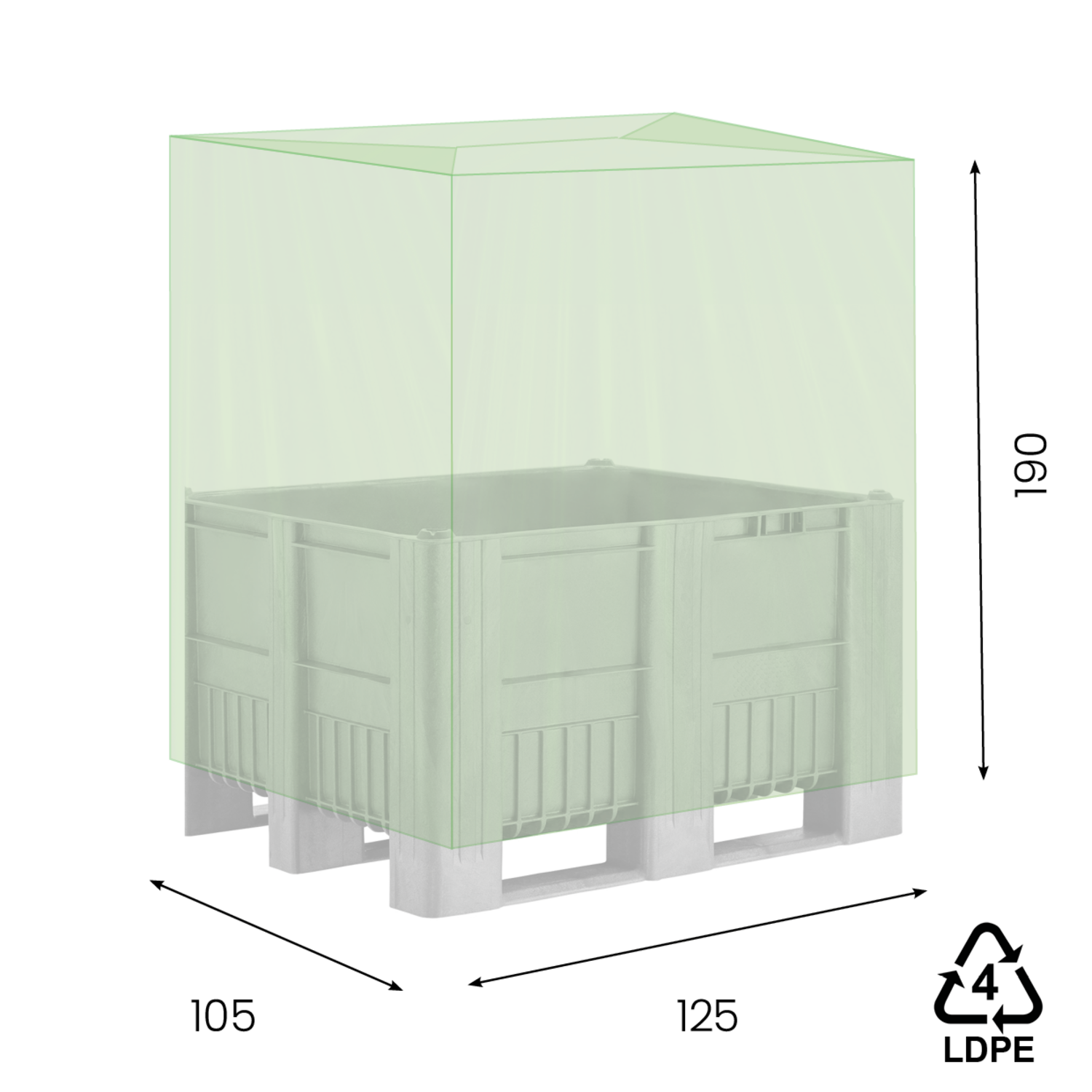 LDPE hoezen 125/52,5 x 190cm 45my groen 2% op koker
