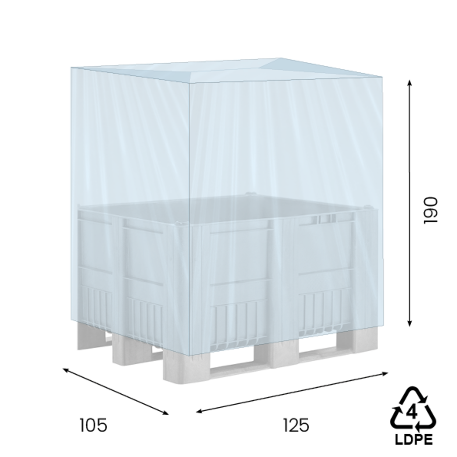 LDPE hoezen 125/52,5 x 190cm 45mµ blauw 1% op koker