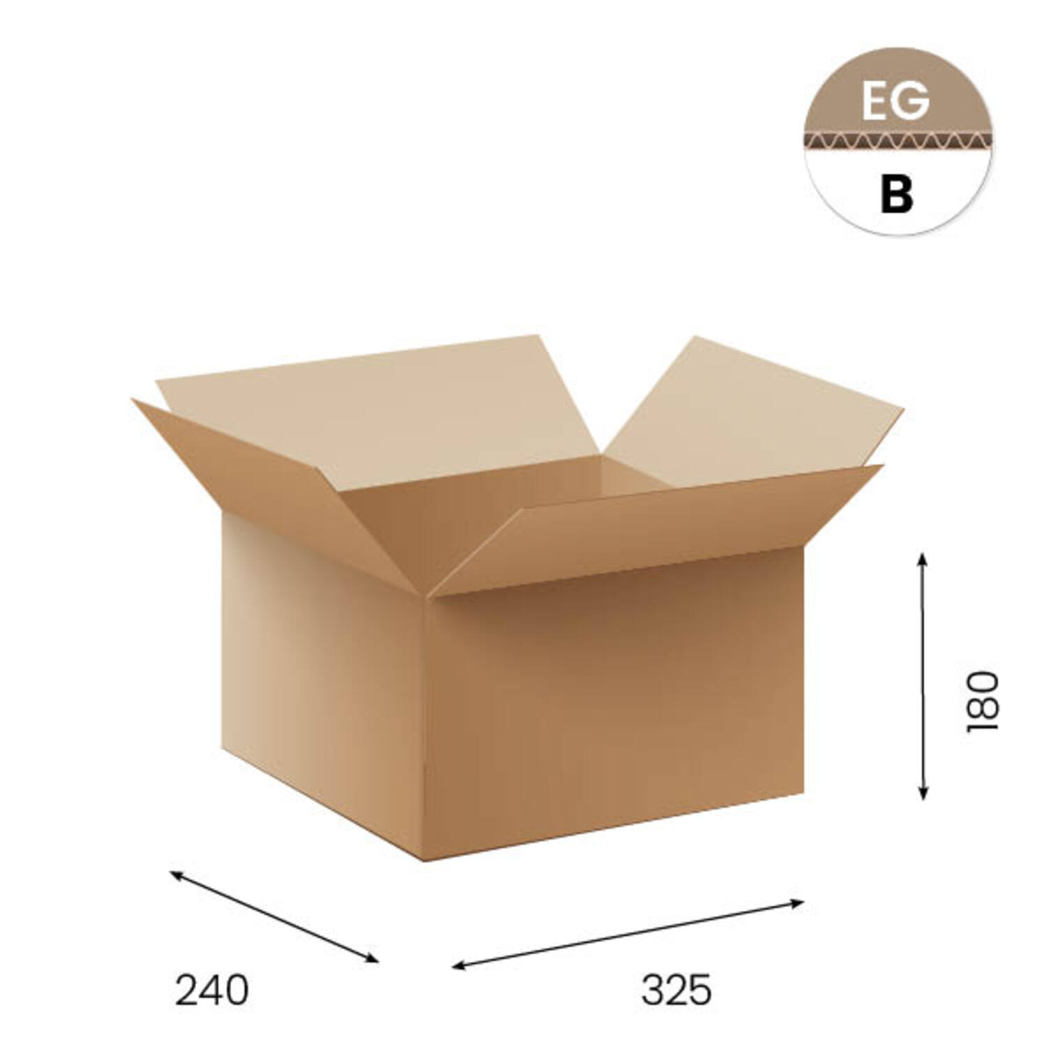 Amerikaanse vouwdozen FEFCO 0201 325x240x180mm B-golf bruin FSC