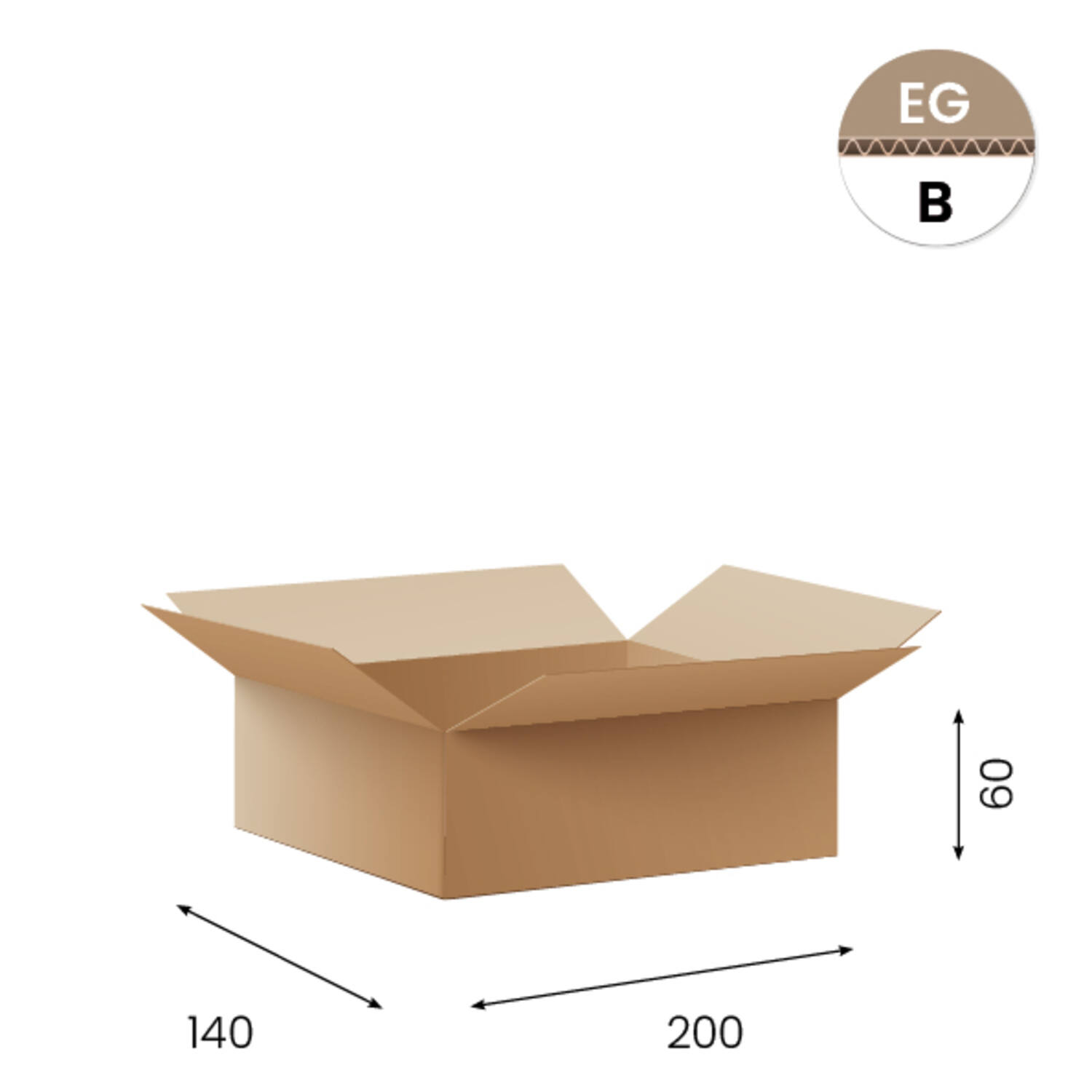 Amerikaanse vouwdozen FEFCO 0201 200x140x60mm B-golf bruin FSC