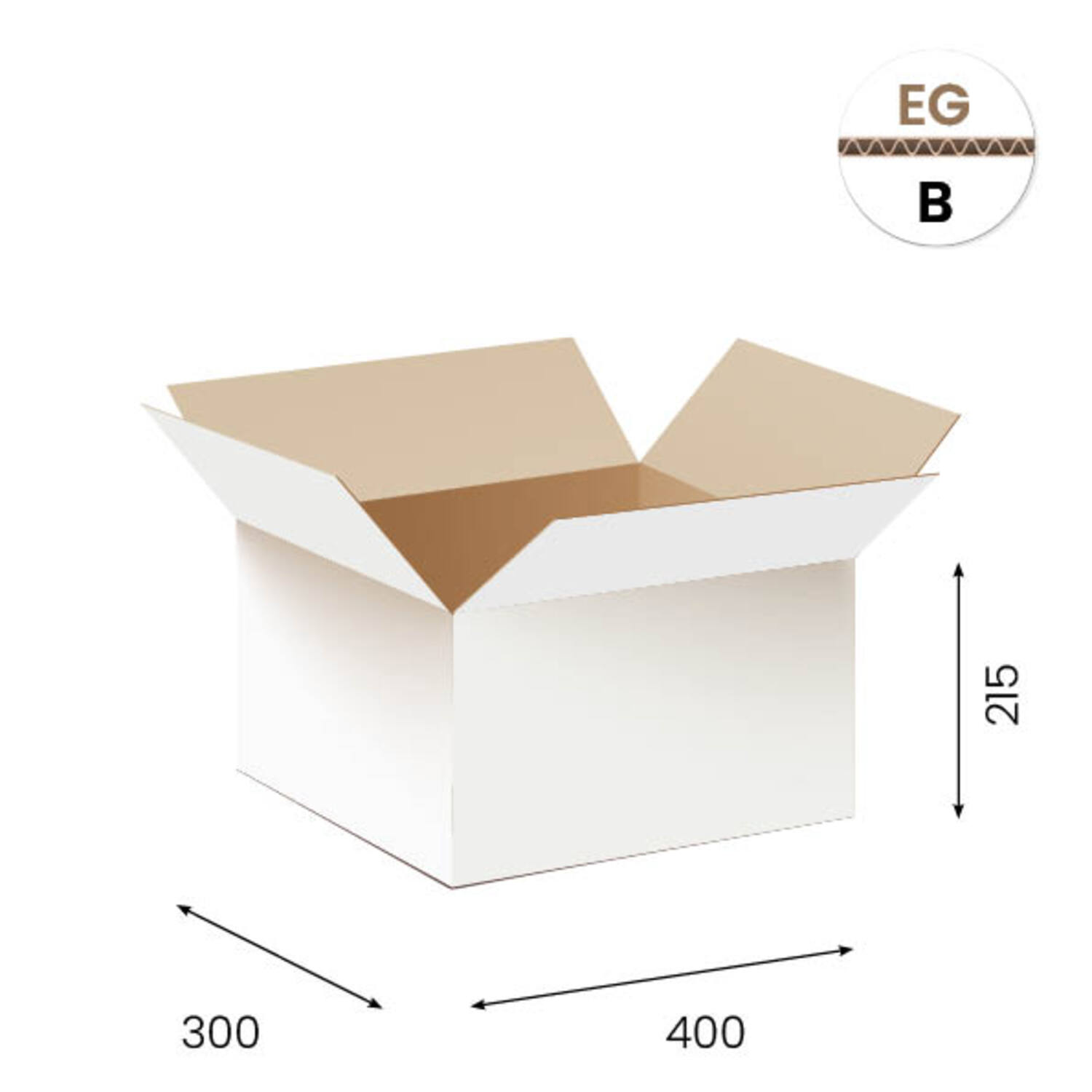 Amerikaanse vouwdozen FEFCO 0201 400x300x215 mm B-golf wit FSC