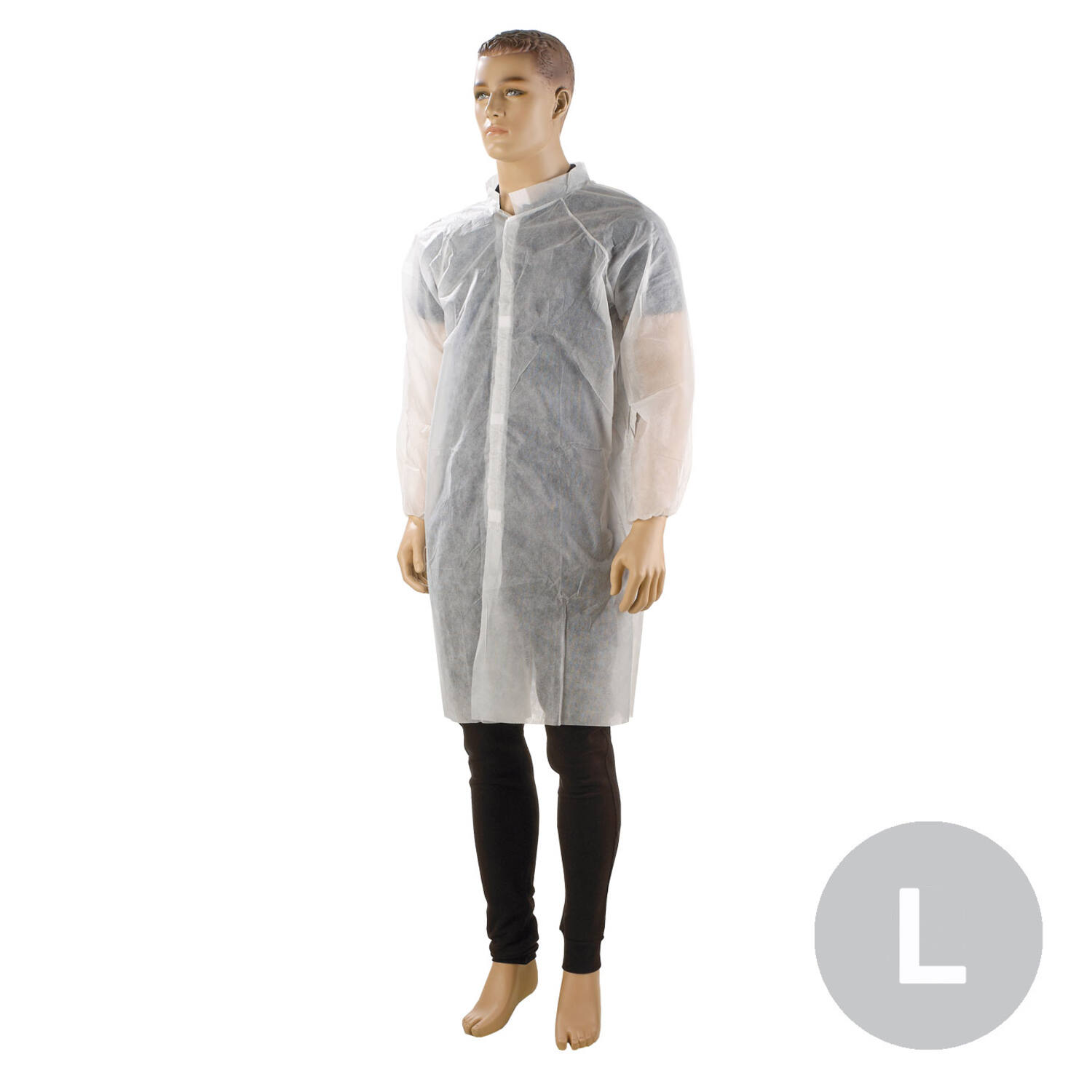 Bezoekersjas PP non-woven klittenband wit maat L (812300)