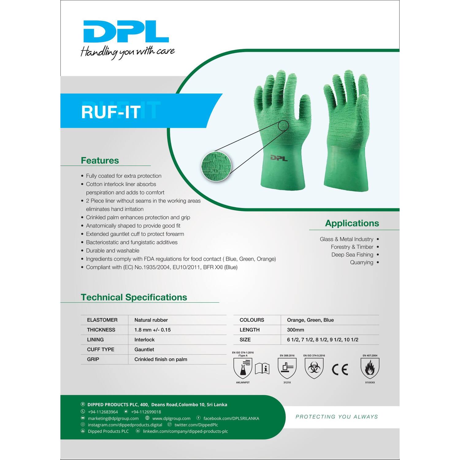 Handschoenen DPL RUF-IT groen maat L 9.5