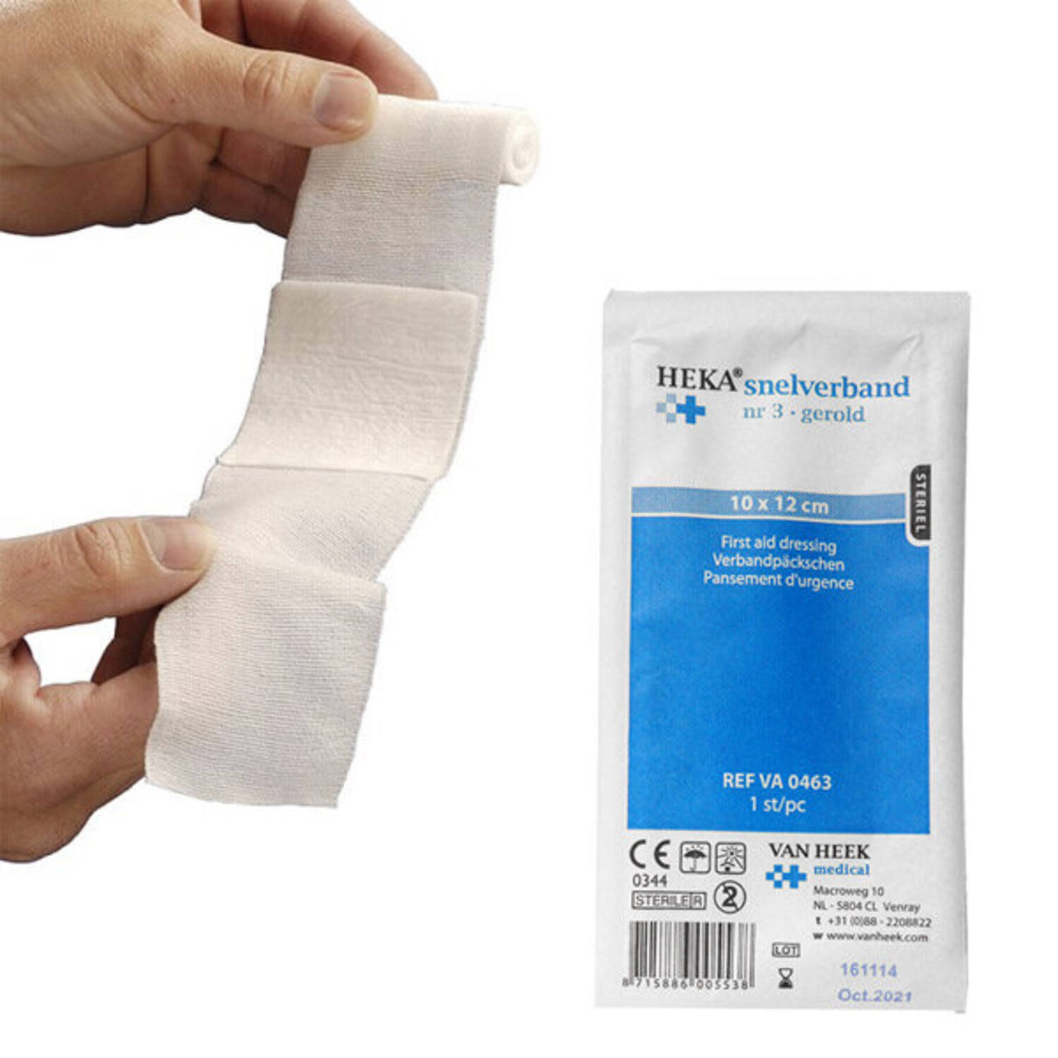 HEKA snelverband gerold nr. 3 steriel 10 x 12 cm (per stuk)