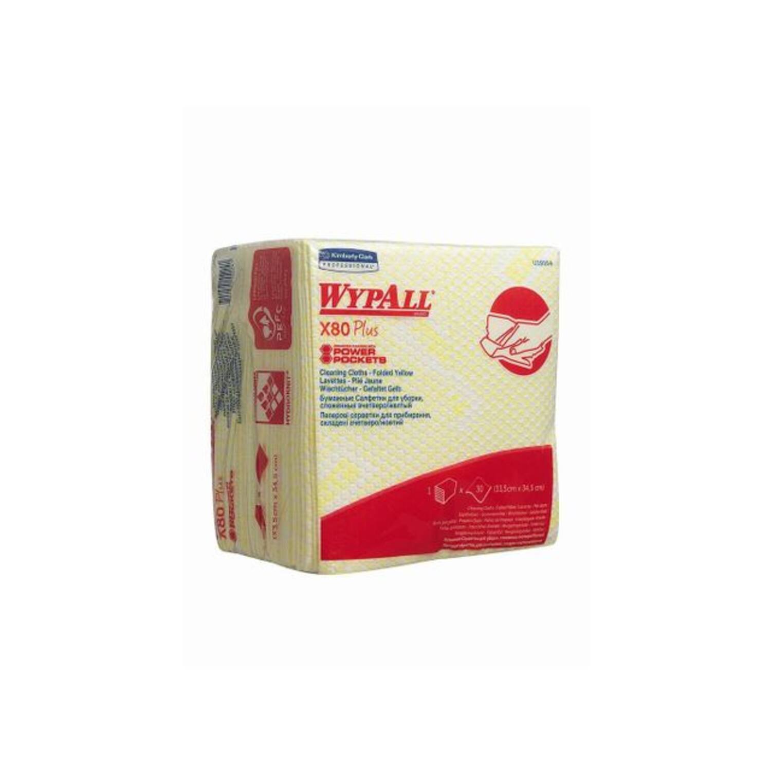 Sopdoek WypAll® X80 Plus Hydroknit® ¼-vouw 1-laags geel 34,5x33,5cm (19164)