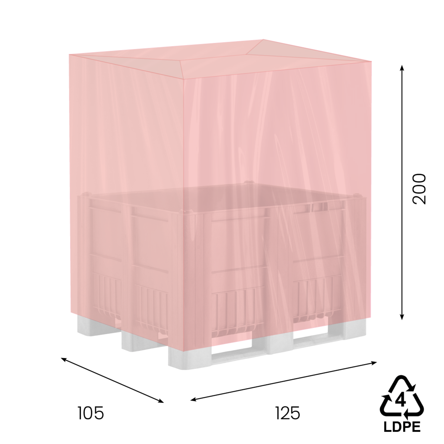 LDPE hoezen 125/+52,5+52,5 x 180cm 60my rood op koker