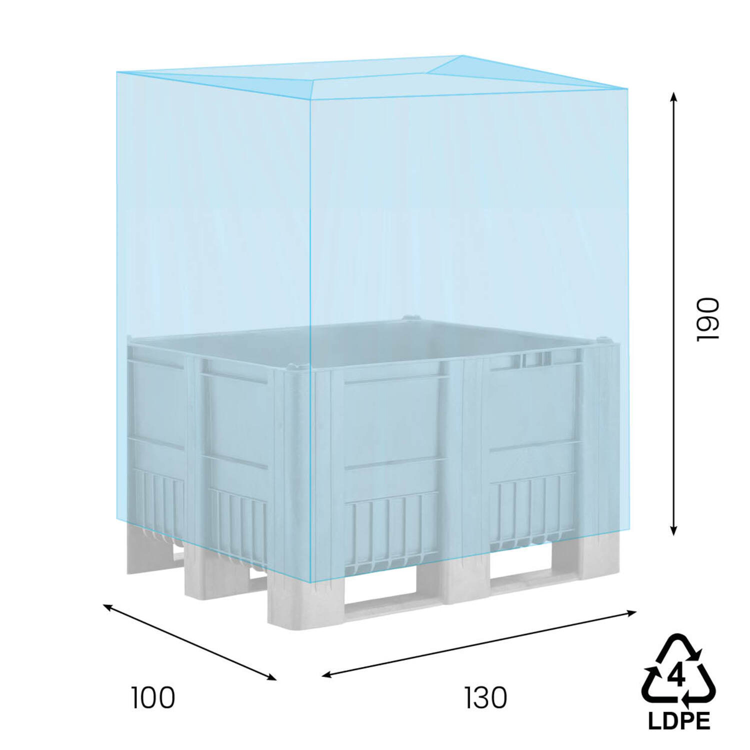 LDPE hoezen 130/50 x 190cm 30mµ blauw 2% op koker