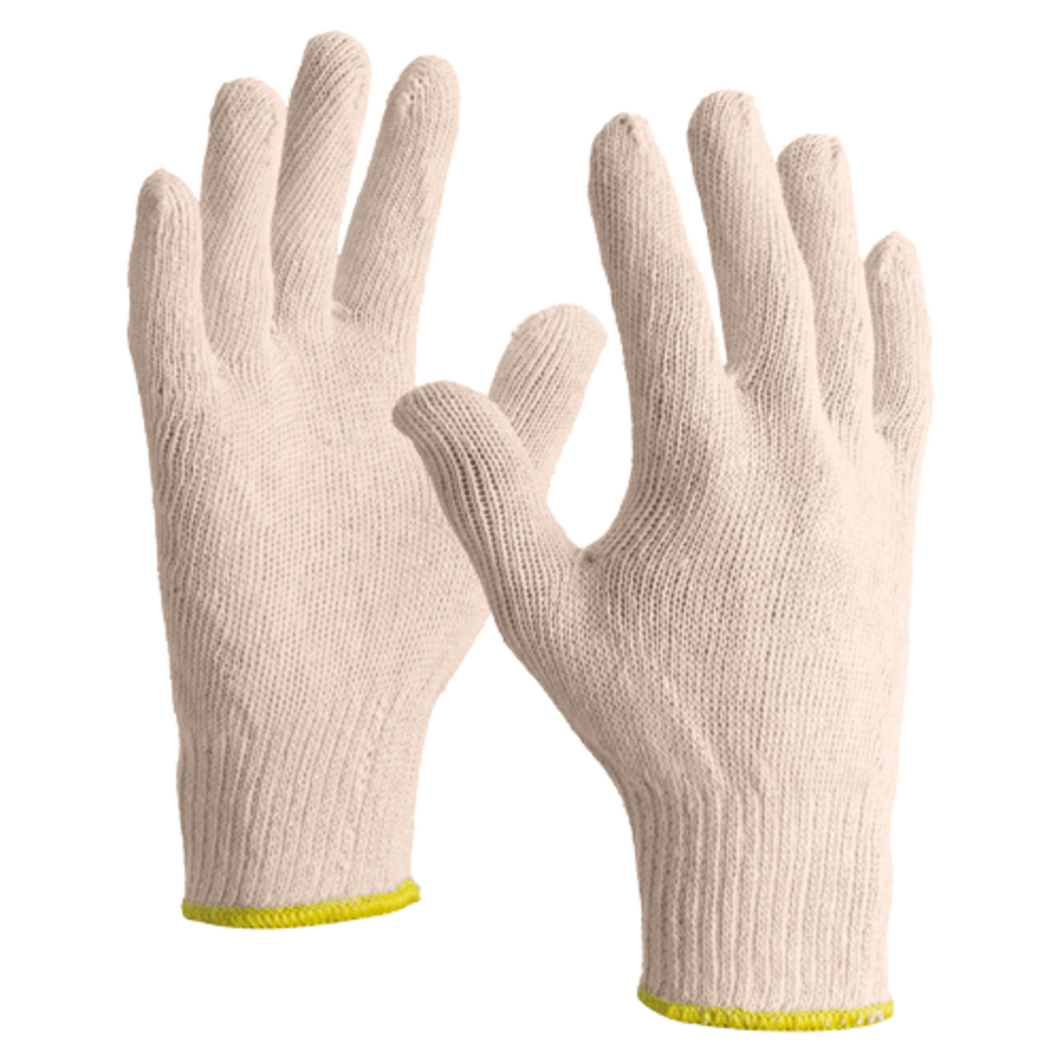 Handschoenen Interlock DC katoen zwaar wit geel boord