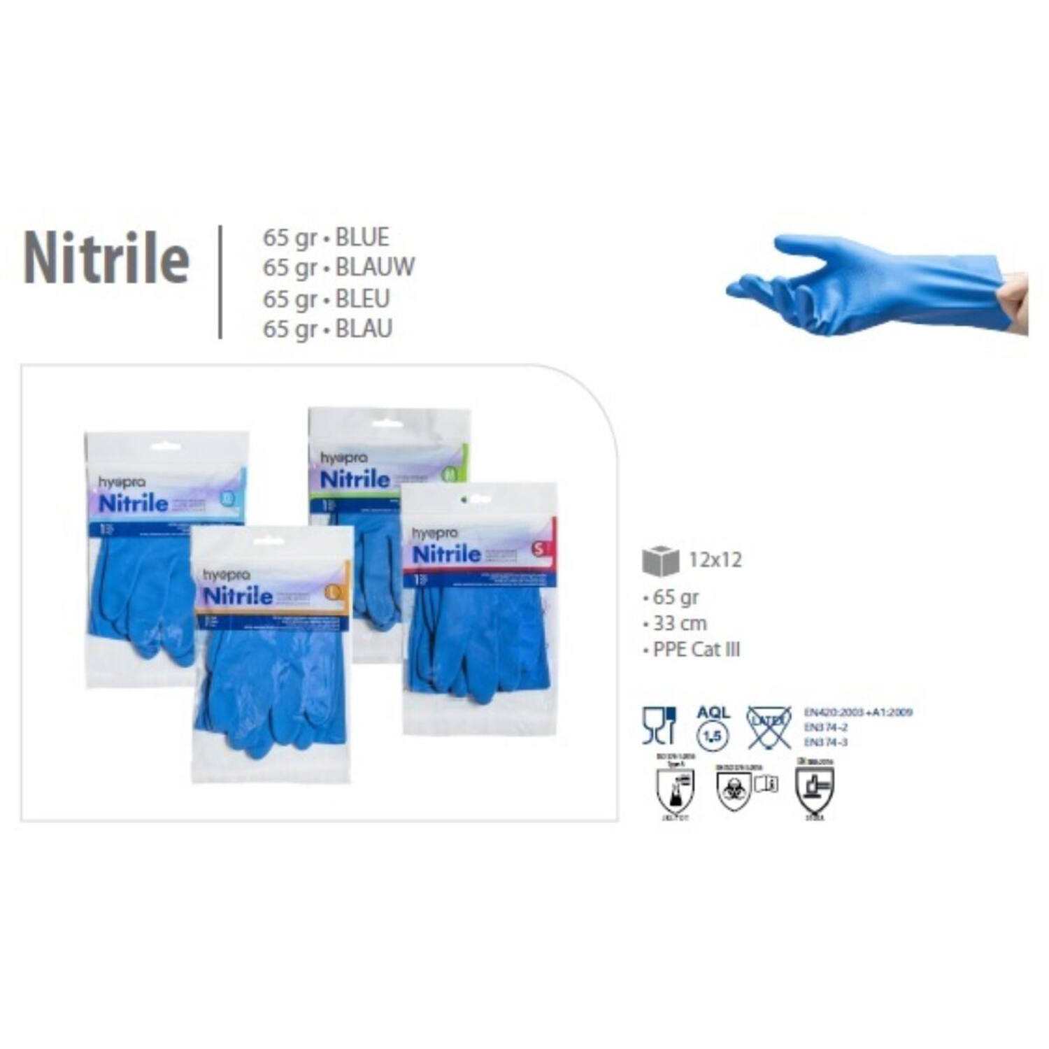 Huishoudhandschoenen nitril blauw XL