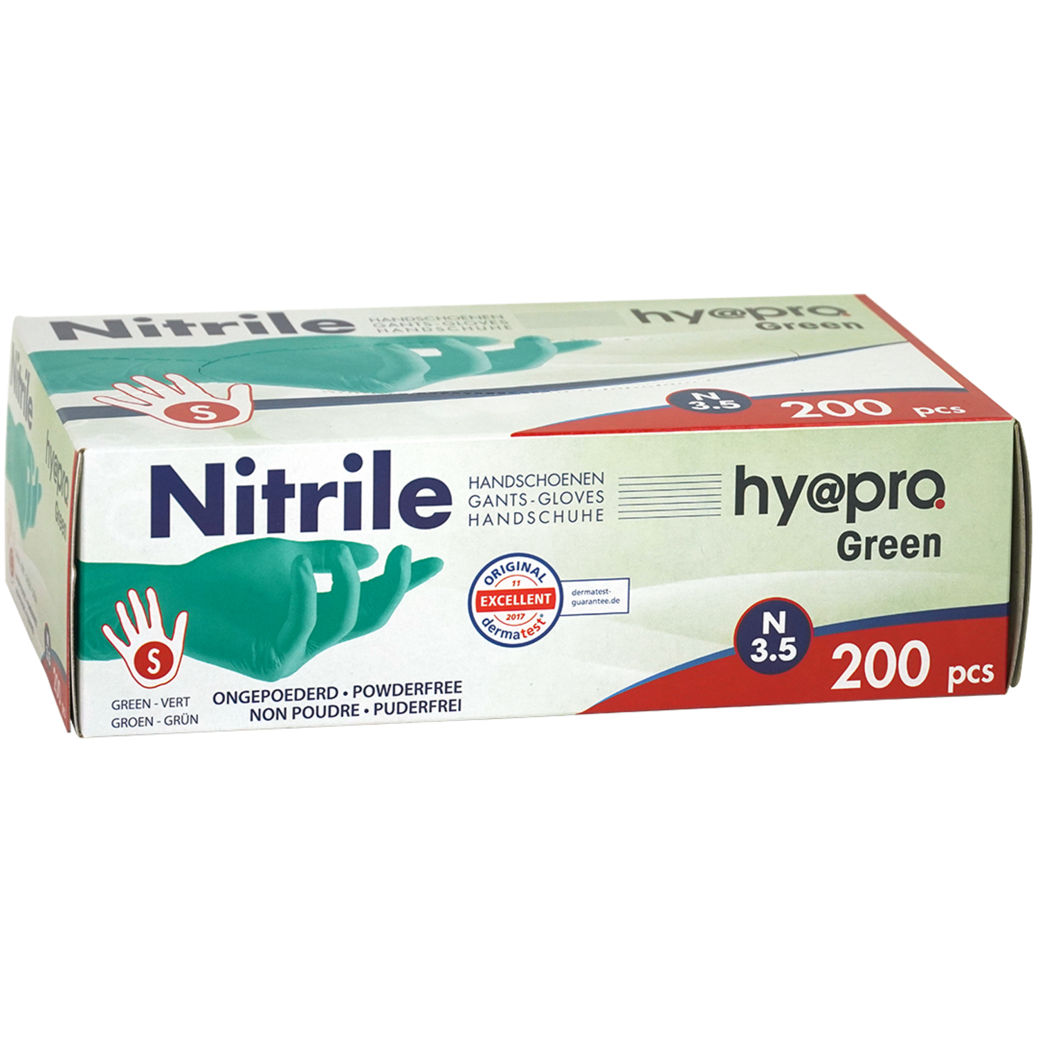 Onderzoekshandschoenen ongepoederd nitril M3,5 'HY@PRO' groen maat S 200 st/dispenserdoosje