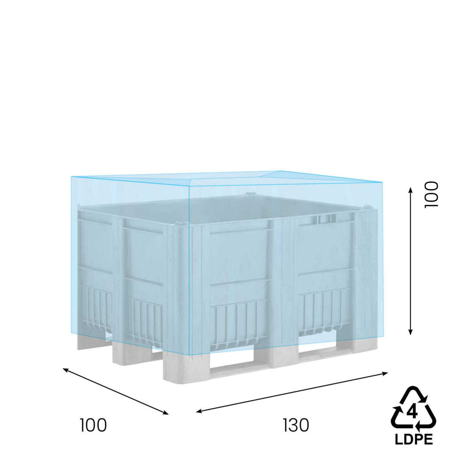 LDPE hoezen 130/50 x 100cm 70my blauw 2% op koker