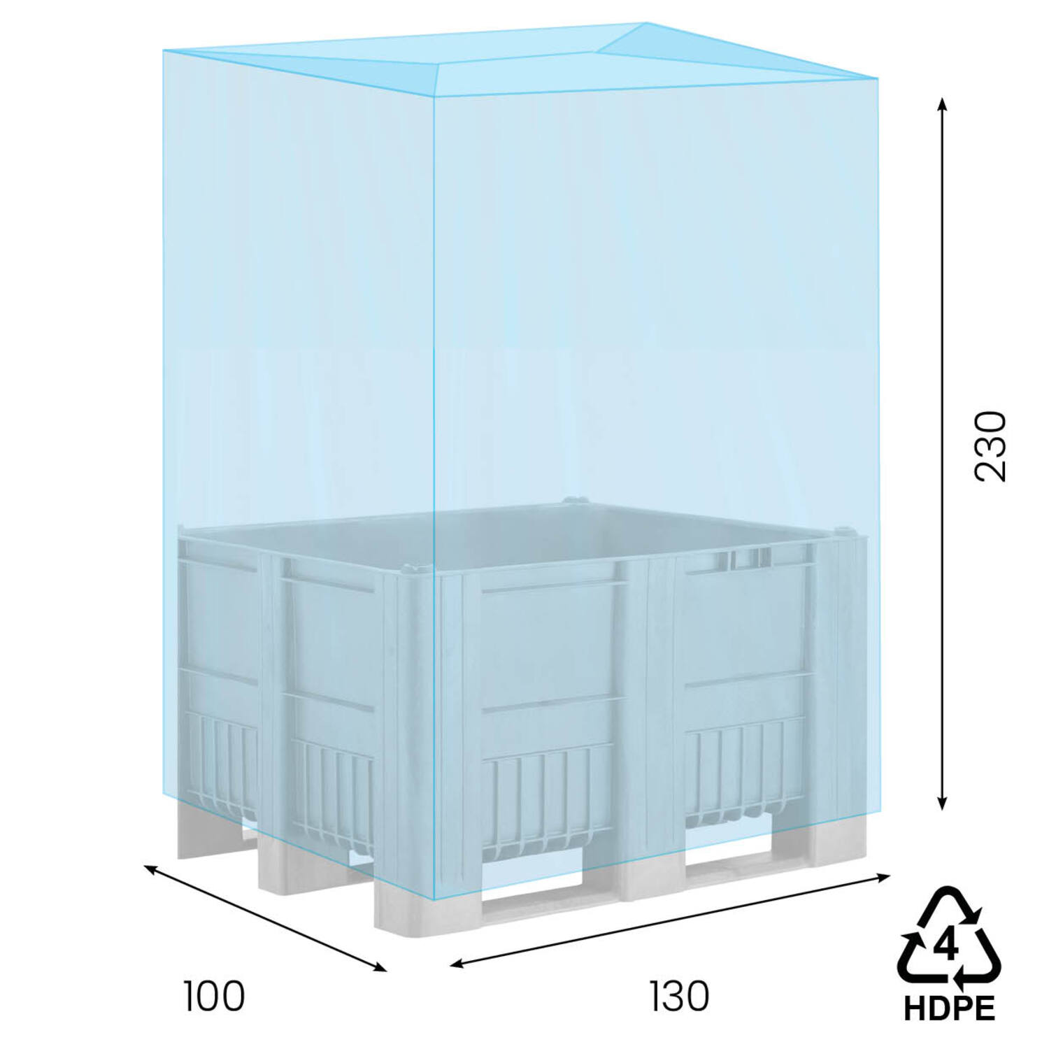 HDPE hoezen 130/50x230 cm 20my blauw 2% op koker
