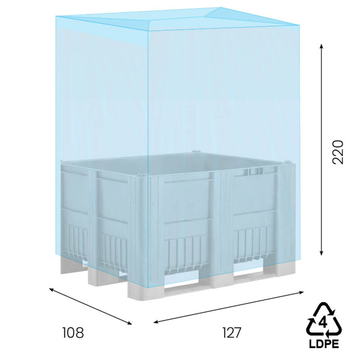 LDPE hoezen dubbele bodemseal 127/54 x 220cm 100mµ blauw los 2%
