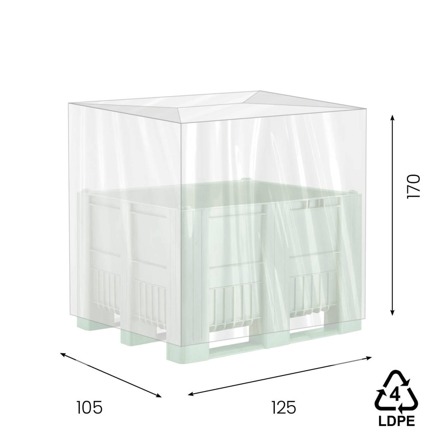 LDPE hoezen 125/52,5x170cm 80my transparant op koker