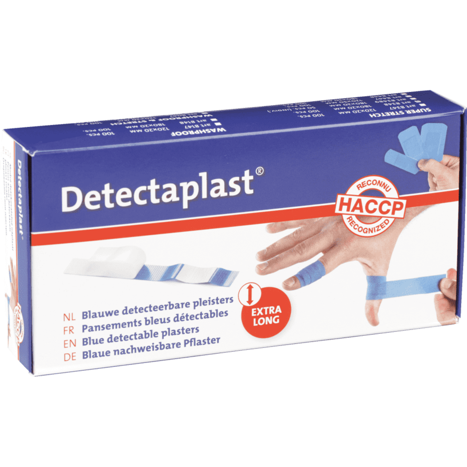 Detectaplast waterproof metal & X ray detectable pleisters 180x20 mm blauw