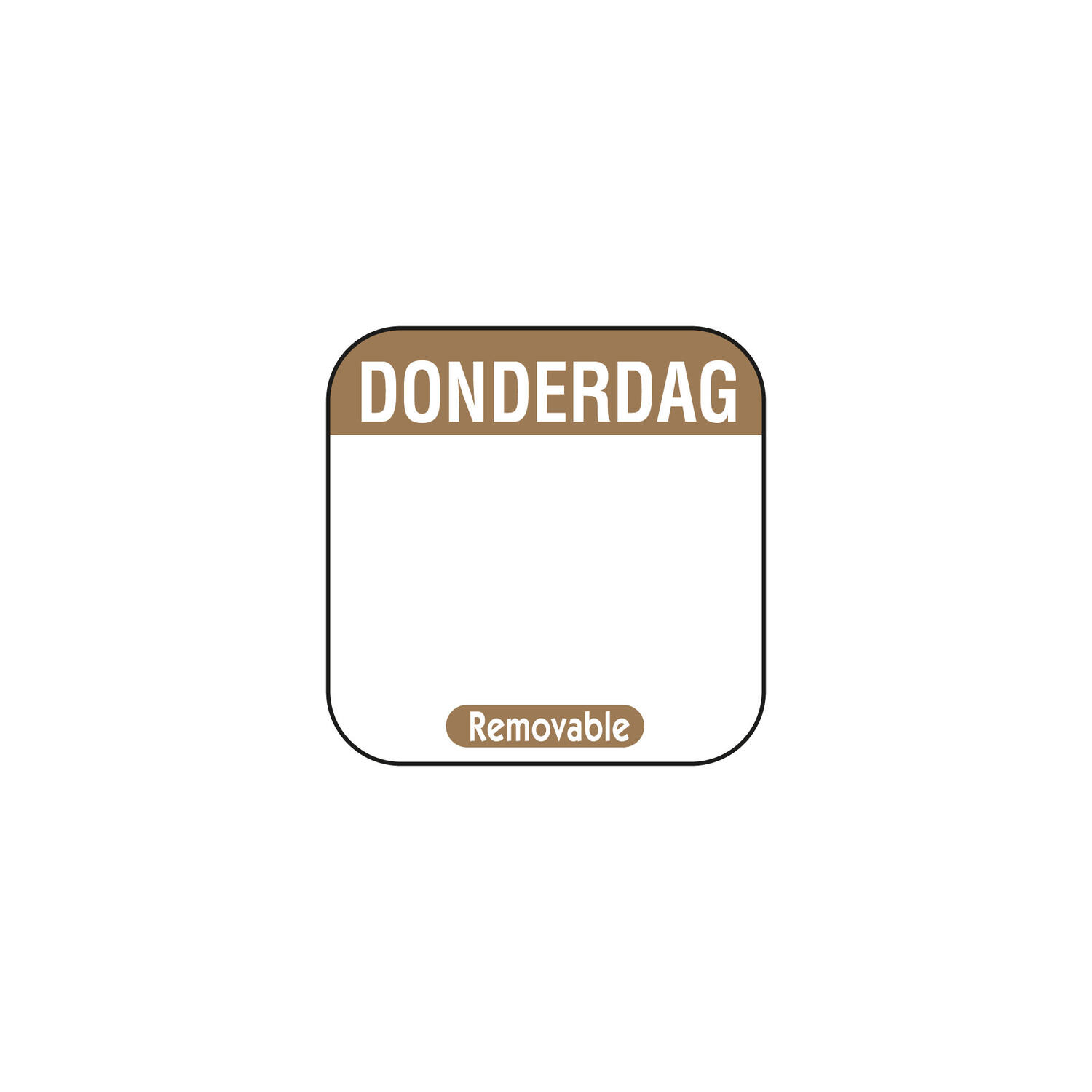 Daglabel 'Donderdag' beschrijfbaar en verwijderbaar 25x25 mm
