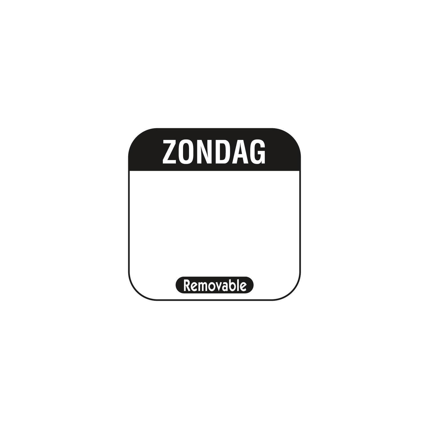 Daglabel 'Zondag' beschrijfbaar en verwijderbaar 25x25 mm