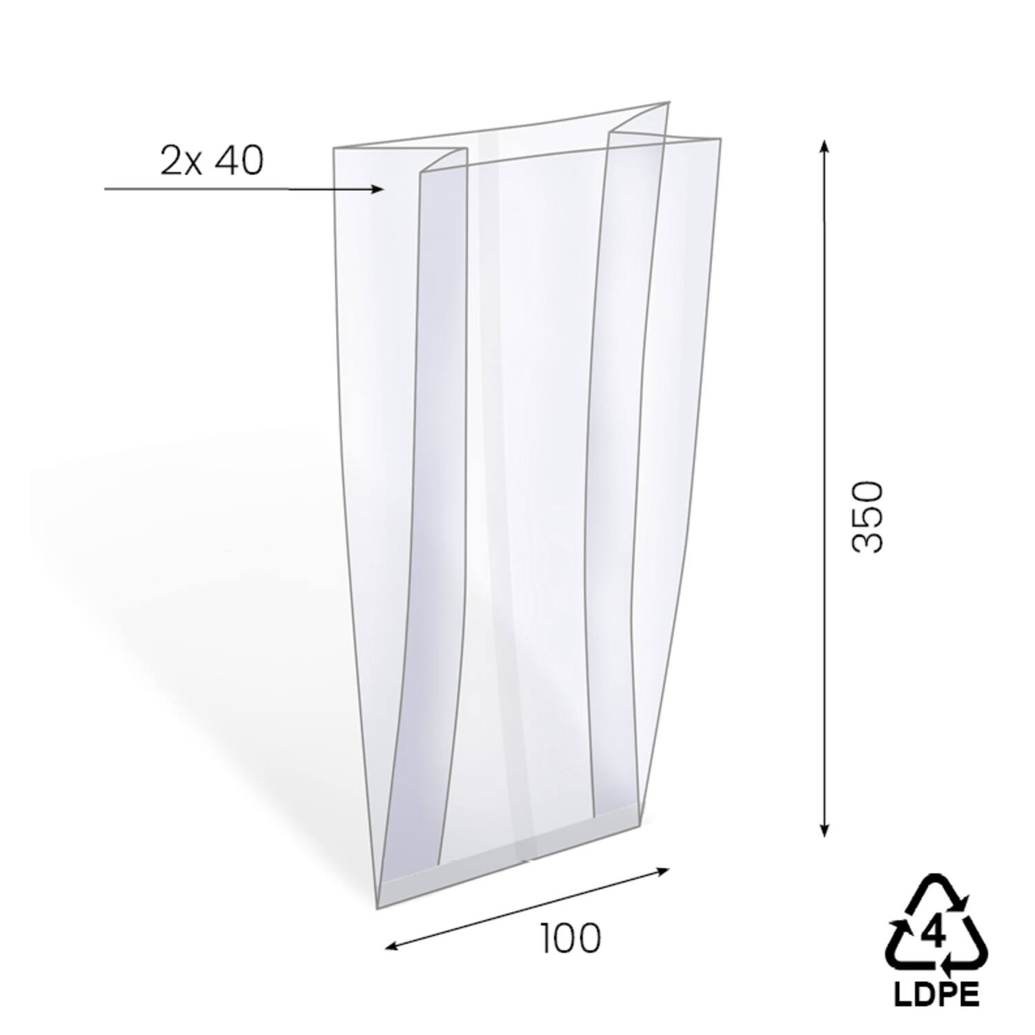 Harmonicazakken LDPE 20 mµ 100+2x40x350 mm