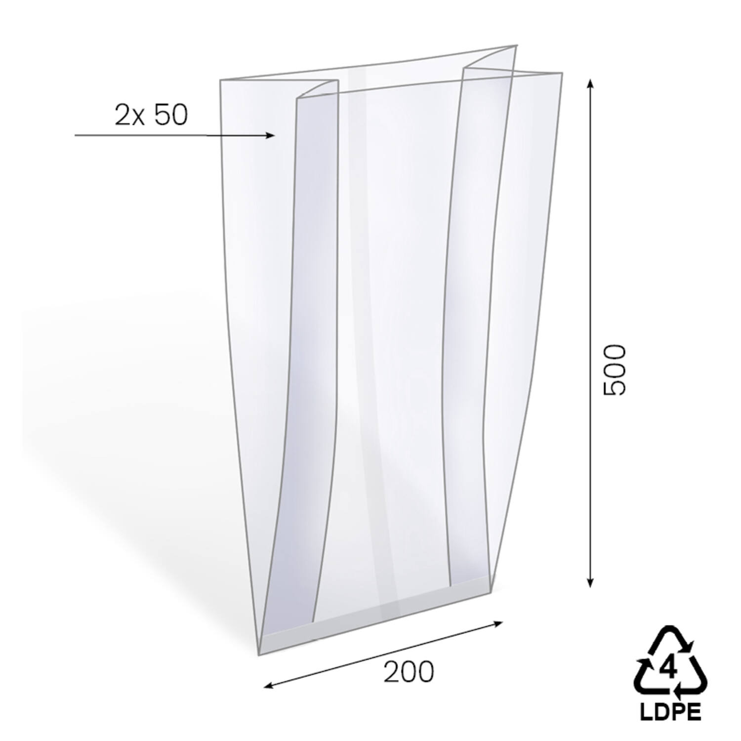 Harmonicazakken LDPE 20 mµ 200+2x50x500 mm