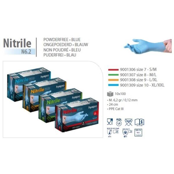 Onderzoekshandschoenen ongepoederd nitril blauw GD21 maat M