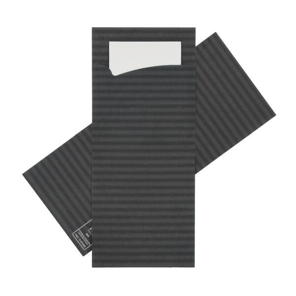 Bestekpochettes neutraal antraciet gestreept met wit servet 215x92 mm FSC