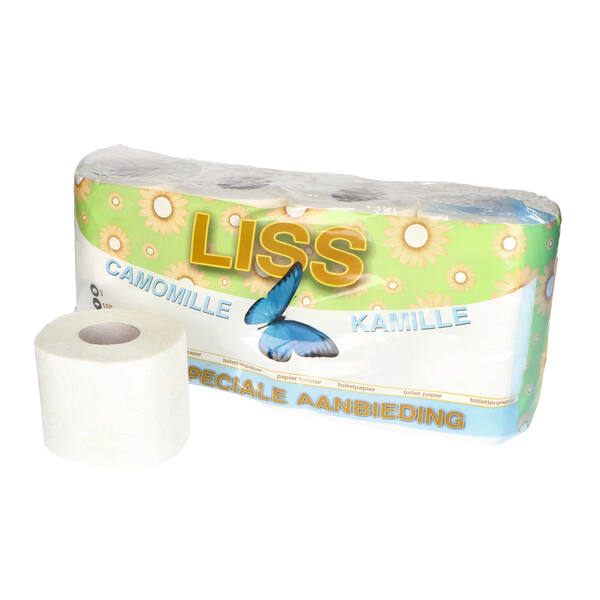 Toiletpapier Liss kamille 3-laags wit 150 vellen 8 rollen (56 rollen/collo)