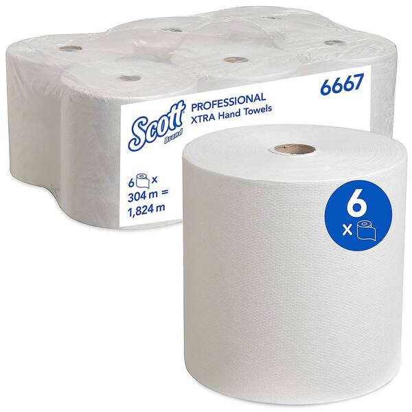 Handdoekrol Scott 1-laags wit 19,8cm x 304m