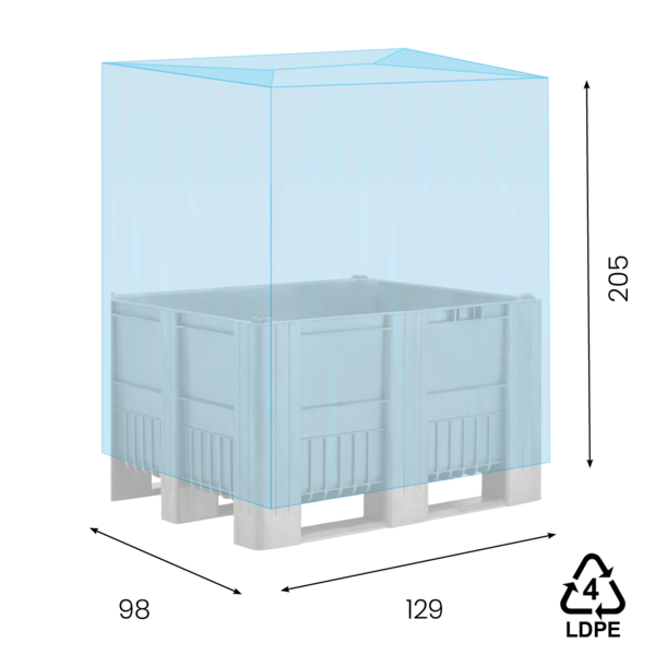 LDPE hoezen 129/+49+49 x205 cm 25 mµ 2% blauw op koker