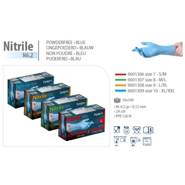 Onderzoekshandschoenen ongepoederd nitril blauw 6,2 maat S
