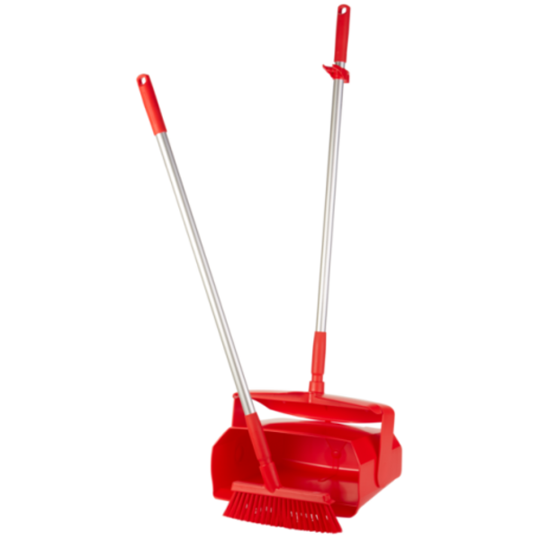 Vikan combinatieset blik/veger met lange steel 840 mm afsluitbaar rood 250 mm (56654)