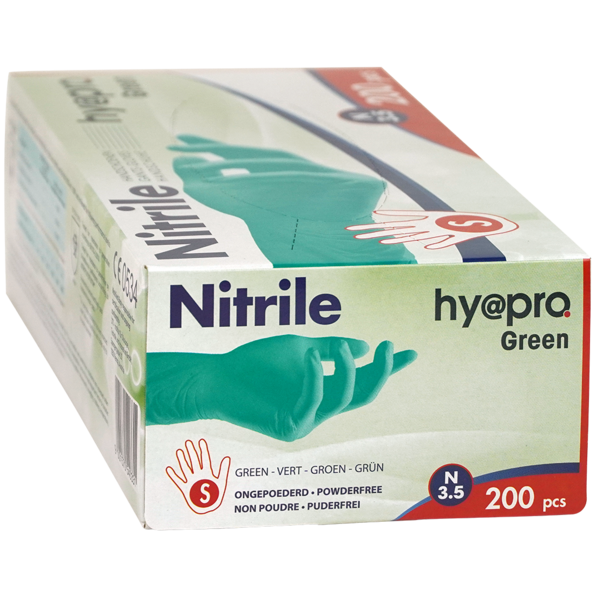 Onderzoekshandschoenen ongepoederd nitril M3,5 'HY@PRO' groen maat S 200 st/dispenserdoosje