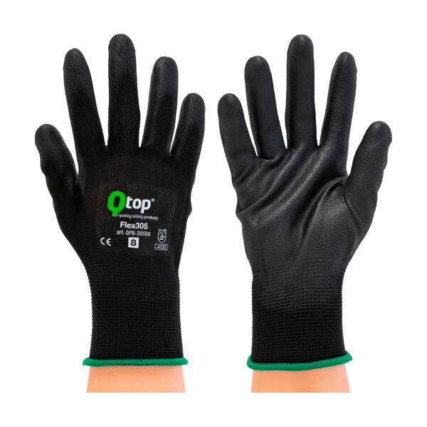 Huishoudhandschoenen PU flex zwart maat L (9) 20 x 12 paar