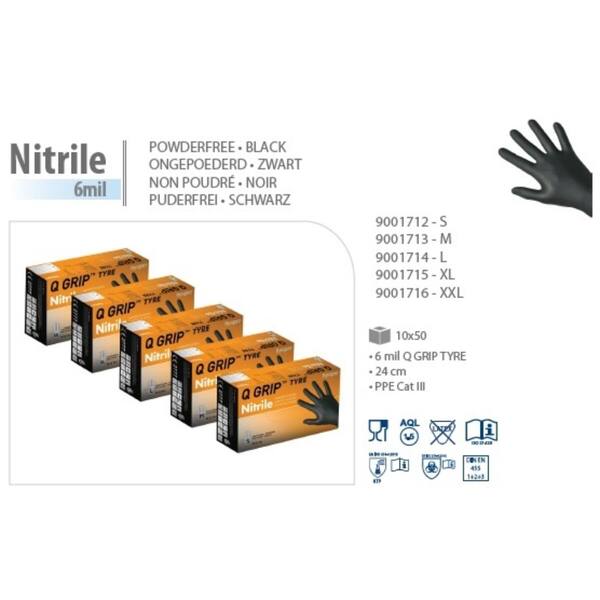 Onderzoekshandschoenen ongepoederd nitril Q-Grip Tyre zwart maat M