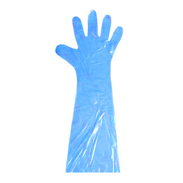 Handschoenen ongepoederd LDPE 30mµ blauw geruwd 50 cm
