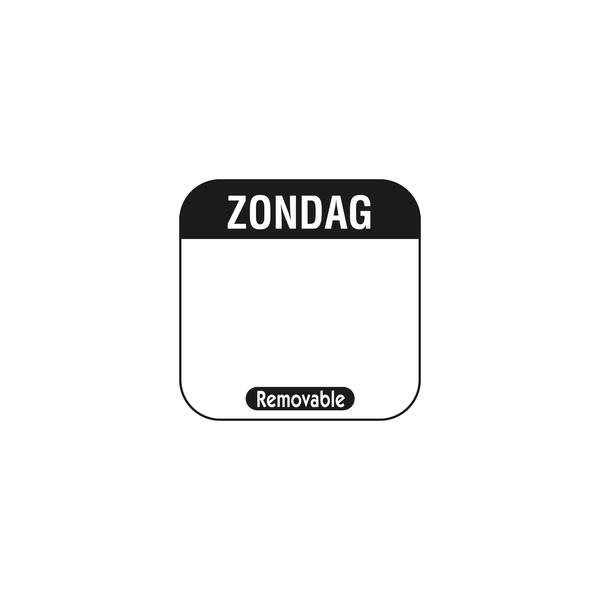 Daglabel 'Zondag' beschrijfbaar en verwijderbaar 25x25 mm