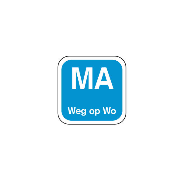 Daglabel 'Ma weg op Wo' afwasbaar 19x19 mm