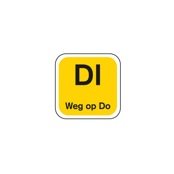 Daglabel 'Di weg op Do' afwasbaar 19x19 mm