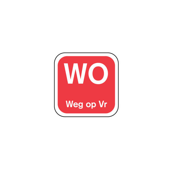 Daglabel 'Wo weg op Vr' afwasbaar 19x19 mm