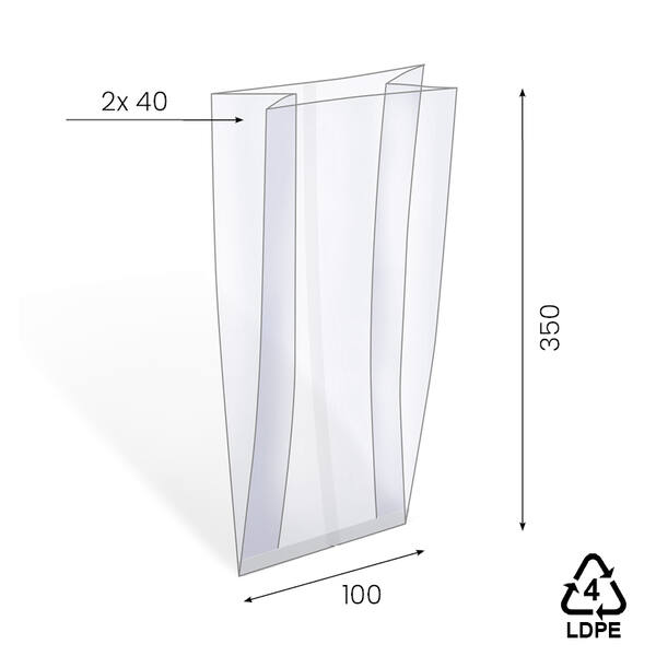 Harmonicazakken LDPE 20 mµ 100+2x40x350 mm
