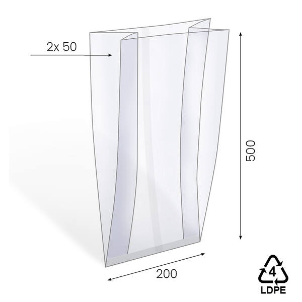 Harmonicazakken LDPE 20 mµ 200+2x50x500 mm