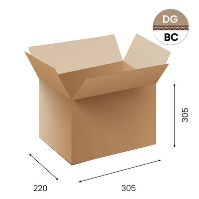 Amerikaanse vouwdozen FEFCO 0201 305x220x250mm BC-golf bruin FSC