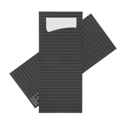 Bestekpochettes neutraal antraciet gestreept met wit servet 215x92 mm FSC