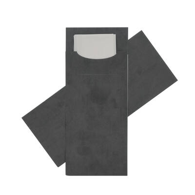 Bestekpochettes neutraal zwart met wit servet 215x92 mm FSC