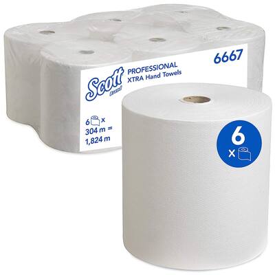 Handdoekrol Scott 1-laags wit 19,8cm x 304m