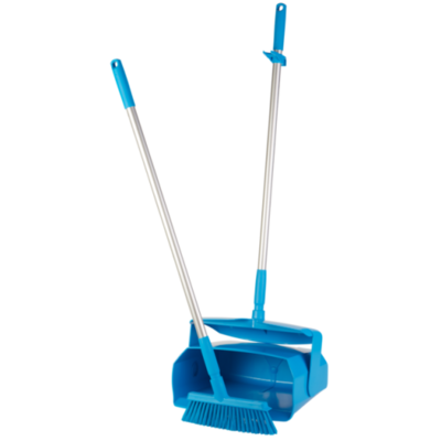 Vikan combinatieset blik/veger met lange steel 840 mm afsluitbaar blauw 250 mm (56653)