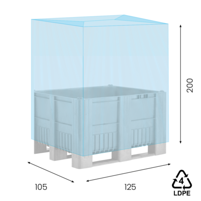 LDPE hoezen 125/+52,5+52,5 x 200cm 60my blauw 2% op koker