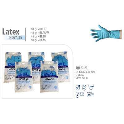 Huishoudhandschoenen Foodgrip ongepoederd latex blauw maat 10-10,5 XXL