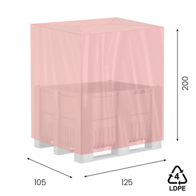 LDPE hoezen 125/+52,5+52,5 x 180cm 60my rood op koker