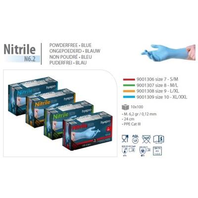 Onderzoekshandschoenen ongepoederd nitril blauw 6,2 maat L