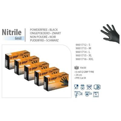 Onderzoekshandschoenen ongepoederd nitril Q-Grip Tyre zwart maat M